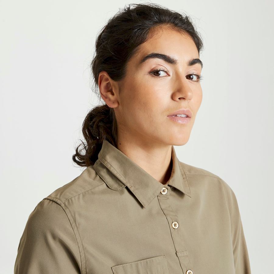 Women's Craghoppers Expert Kiwi Long Sleeved Shirts Khaki | YPE5559RN