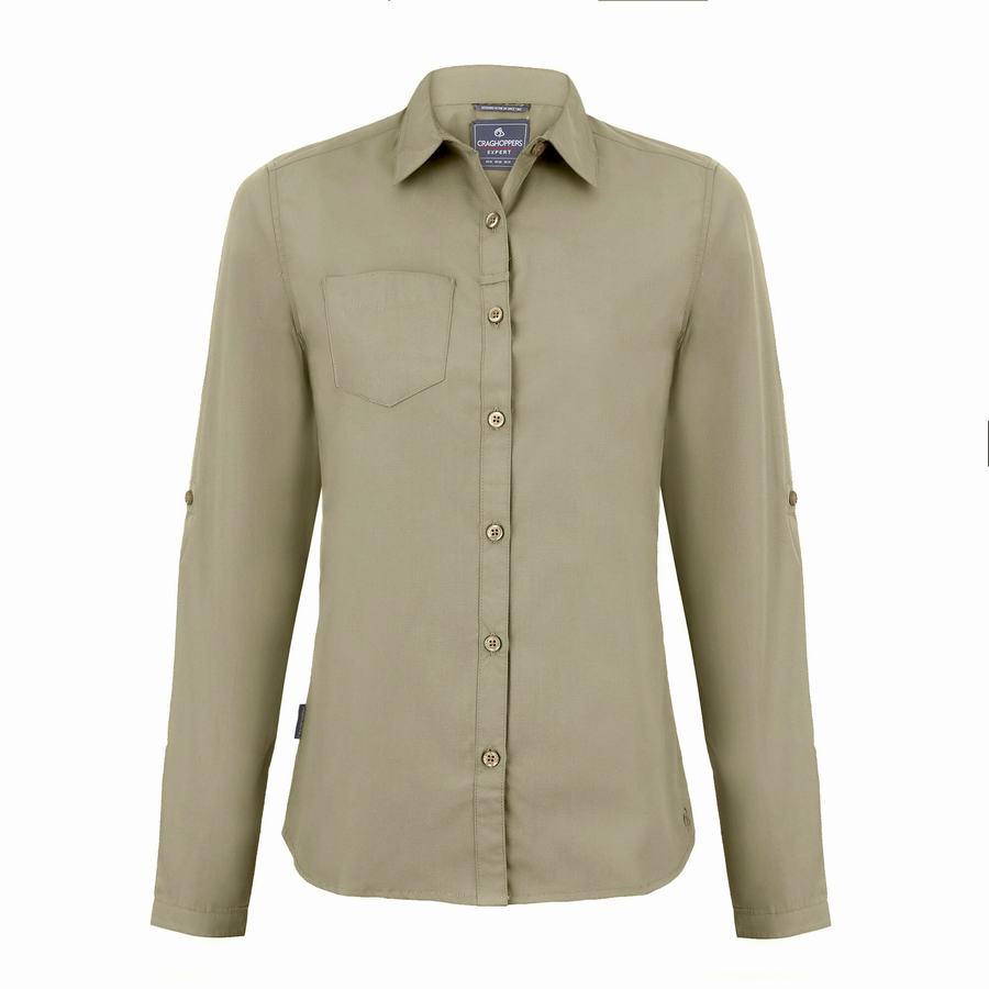 Women's Craghoppers Expert Kiwi Long Sleeved Shirts Khaki | YPE5559RN