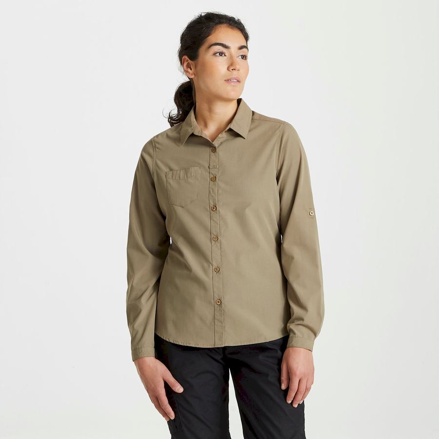 Women's Craghoppers Expert Kiwi Long Sleeved Shirts Khaki | YPE5559RN