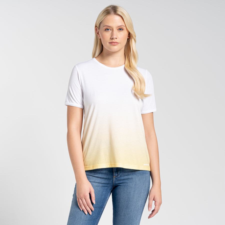 Women's Craghoppers Ilyse Short Sleeved T-Shirts White Yellow | AWL4149FS