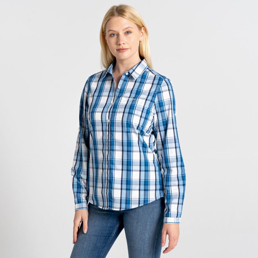 Women's Craghoppers Kiwi II Long Sleeved Shirts Blue | PJS2148GO