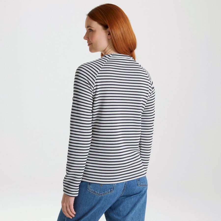 Women's Craghoppers Neela Crew Neck Sweatshirts Blue Navy Stripes | CEE4320PZ