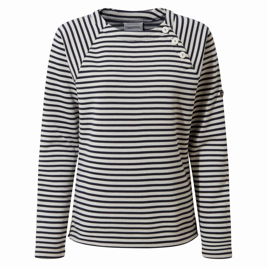 Women's Craghoppers Neela Crew Neck Sweatshirts Blue Navy Stripes | CEE4320PZ