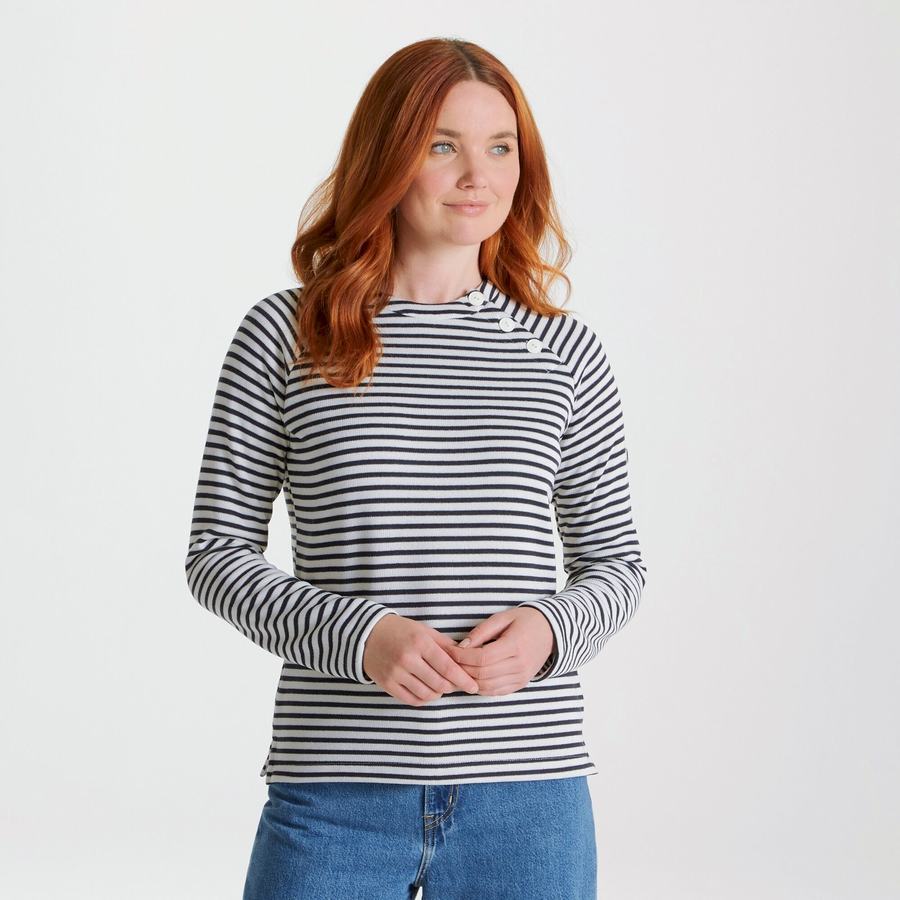 Women's Craghoppers Neela Crew Neck Sweatshirts Blue Navy Stripes | CEE4320PZ