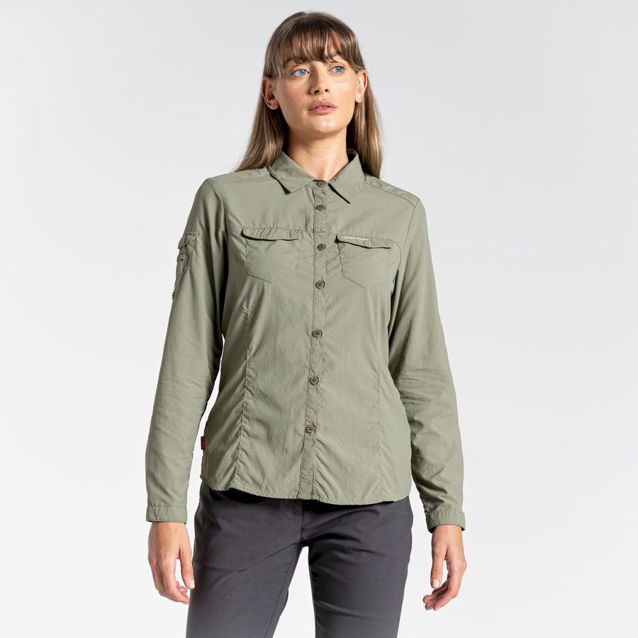 Women's Craghoppers NosiLife Adventure II Long Sleeved Shirts Dark Green | QCM2460QU