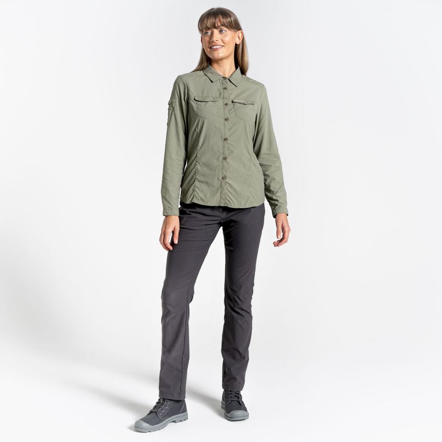 Women's Craghoppers NosiLife Adventure II Long Sleeved Shirts Dark Green | QCM2460QU