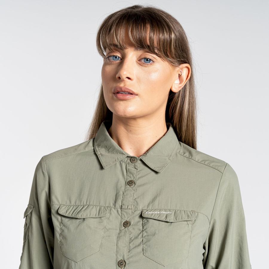 Women's Craghoppers NosiLife Adventure II Long Sleeved Shirts Dark Green | QCM2460QU