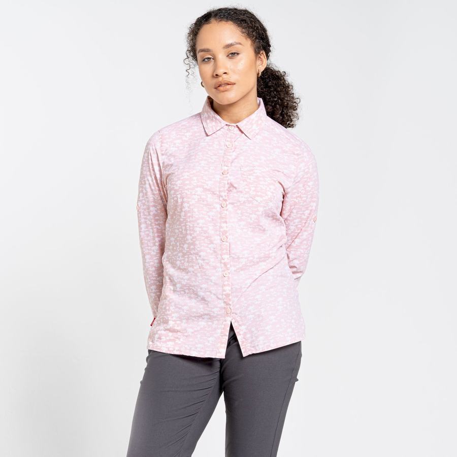 Women's Craghoppers NosiLife Callo Long Sleeved Shirts Pink | COU5451BB