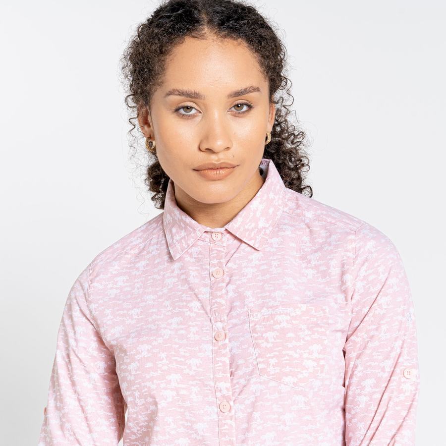 Women's Craghoppers NosiLife Callo Long Sleeved Shirts Pink | COU5451BB