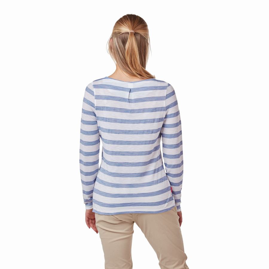 Women's Craghoppers NosiLife Erin Long Sleeved T-Shirts Blue Stripes | JGD9544IC