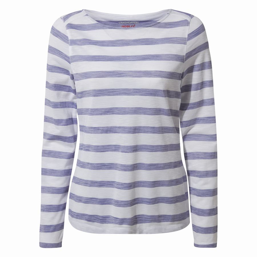 Women\'s Craghoppers NosiLife Erin Long Sleeved T-Shirts Blue Stripes | JGD9544IC