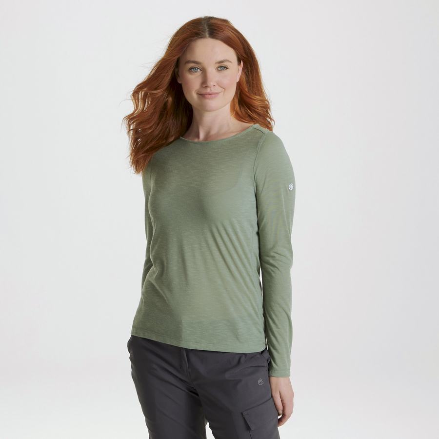 Women's Craghoppers NosiLife Erin Long Sleeved T-Shirts Olive | JQC5845EM