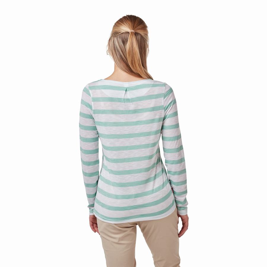 Women's Craghoppers NosiLife Erin Long Sleeved T-Shirts Turquoise Stripes | KIT9083SY