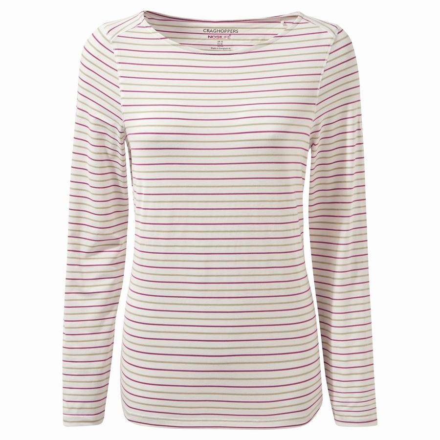 Women's Craghoppers NosiLife Erin Long Sleeved T-Shirts Light Green Stripes | PUT3541ZT