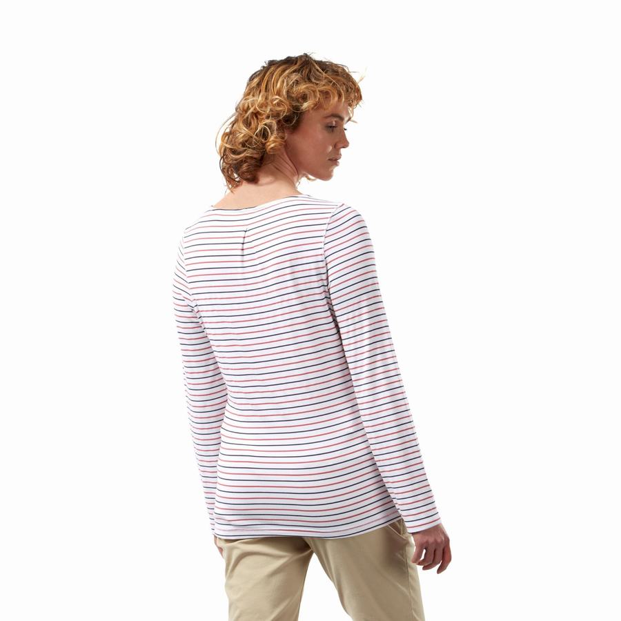 Women's Craghoppers NosiLife Erin Long Sleeved T-Shirts Blue Navy Red Stripes | WJY3357ZP