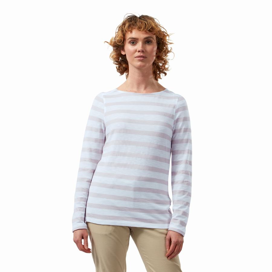 Women's Craghoppers NosiLife Erin Long Sleeved T-Shirts Purple Stripes | YNN4721VN