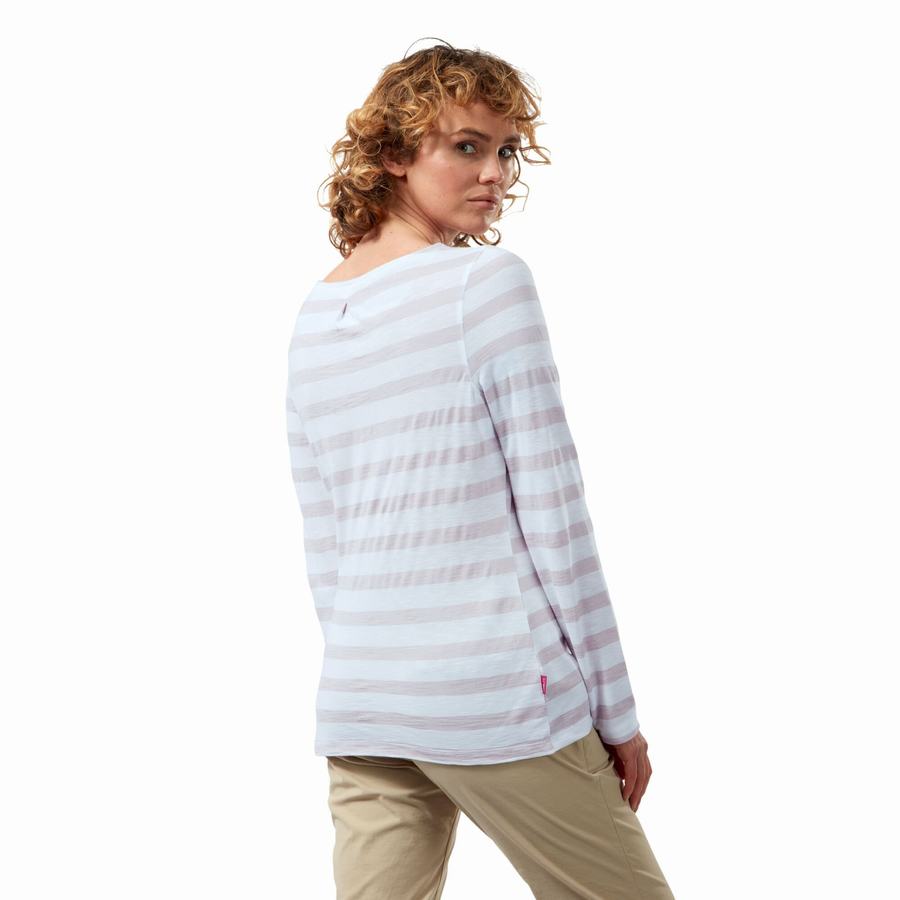 Women's Craghoppers NosiLife Erin Long Sleeved T-Shirts Purple Stripes | YNN4721VN