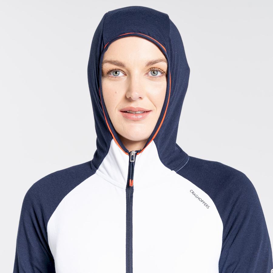 Women's Craghoppers NosiLife Milanta Hooded T-Shirts Blue Navy White | TFC5386DQ