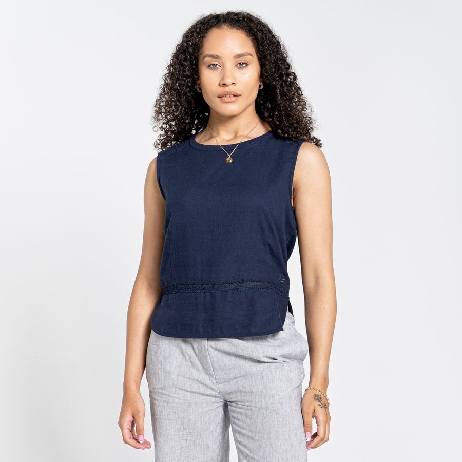 Women's Craghoppers Nosibotanical Bonita Vest T-Shirts Blue Navy | MEK6649IV