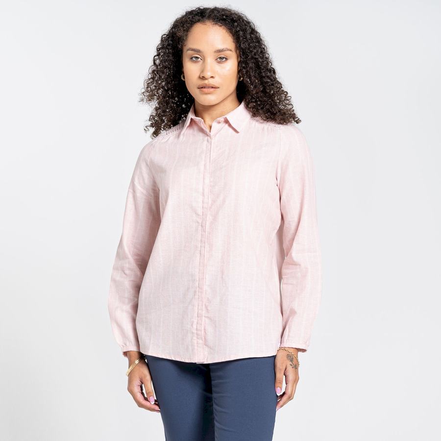 Women's Craghoppers Nosibotanical Bralio Shirts Pink Stripes | YNQ7693RT