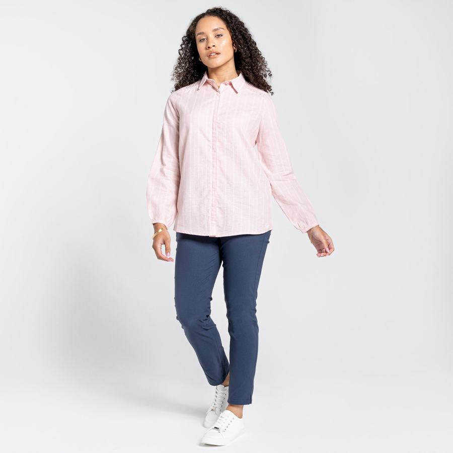 Women's Craghoppers Nosibotanical Bralio Shirts Pink Stripes | YNQ7693RT