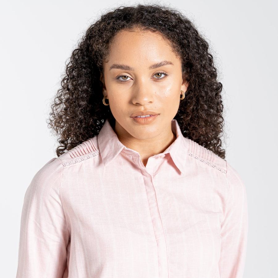 Women's Craghoppers Nosibotanical Bralio Shirts Pink Stripes | YNQ7693RT