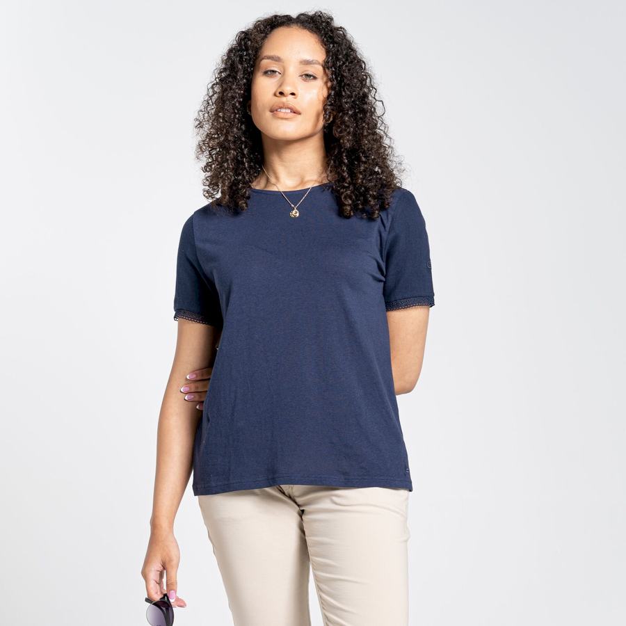 Women's Craghoppers Nosibotanical Lavern Short Sleeved T-Shirts Blue Navy | DTM6822ZD