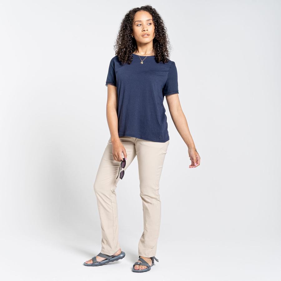 Women's Craghoppers Nosibotanical Lavern Short Sleeved T-Shirts Blue Navy | DTM6822ZD