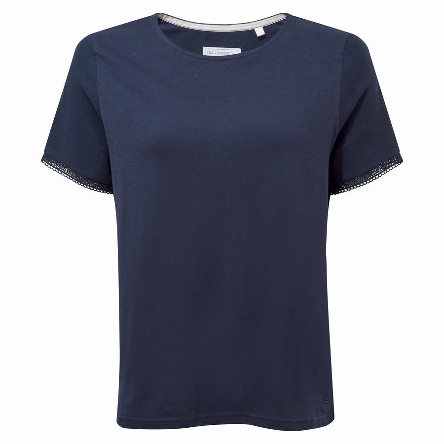 Women's Craghoppers Nosibotanical Lavern Short Sleeved T-Shirts Blue Navy | DTM6822ZD