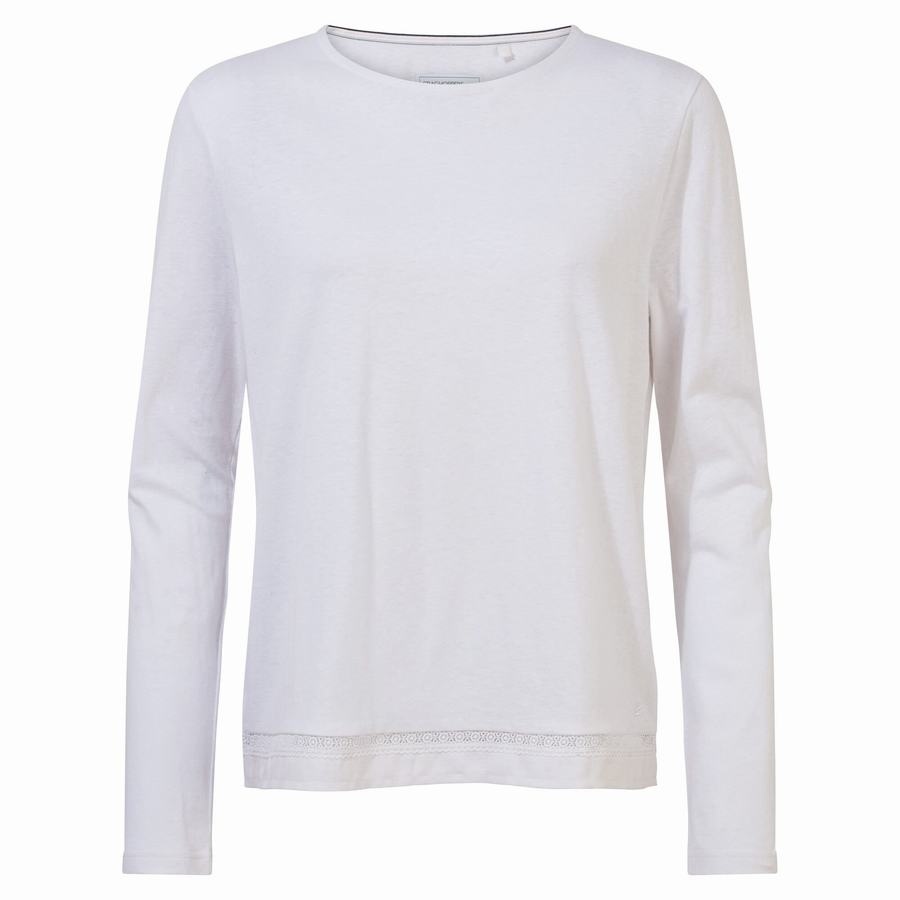 Women's Craghoppers Nosibotanical Magnolia Long Sleeved T-Shirts White | DBG4229MZ