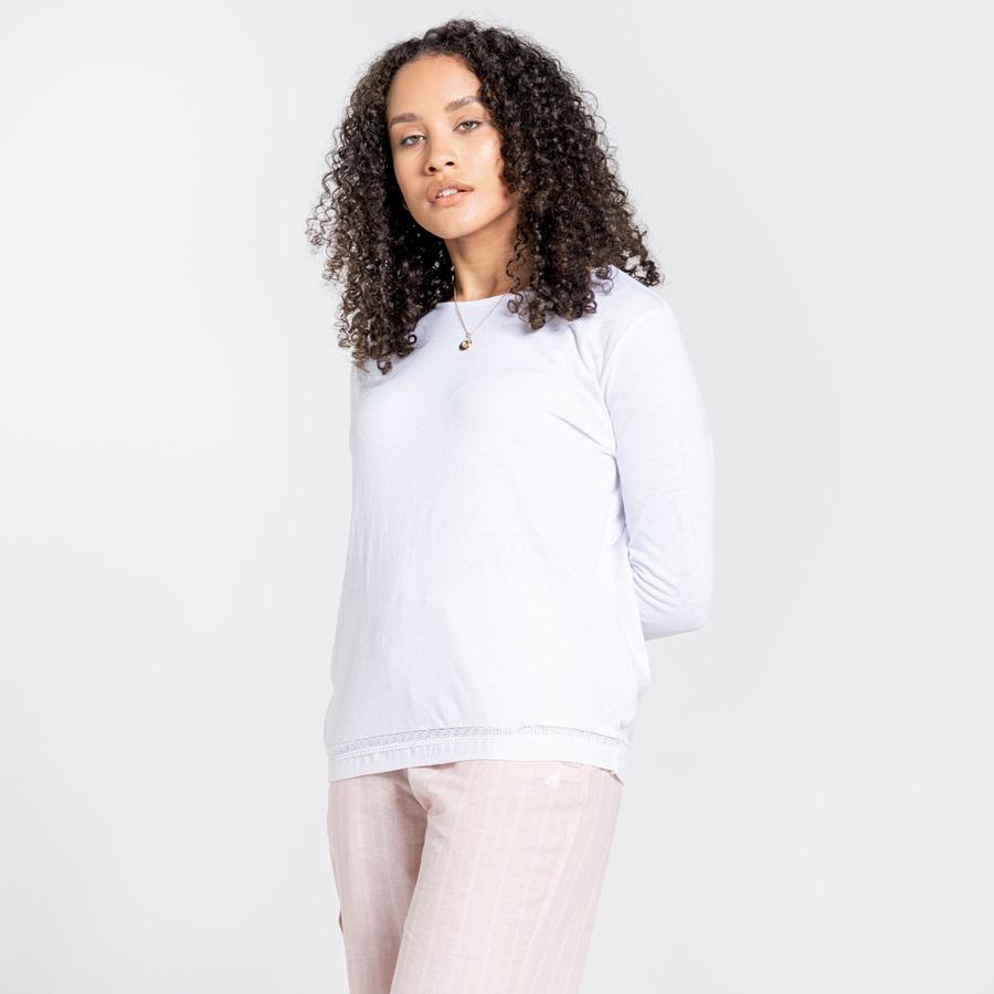 Women's Craghoppers Nosibotanical Magnolia Long Sleeved T-Shirts White | DBG4229MZ