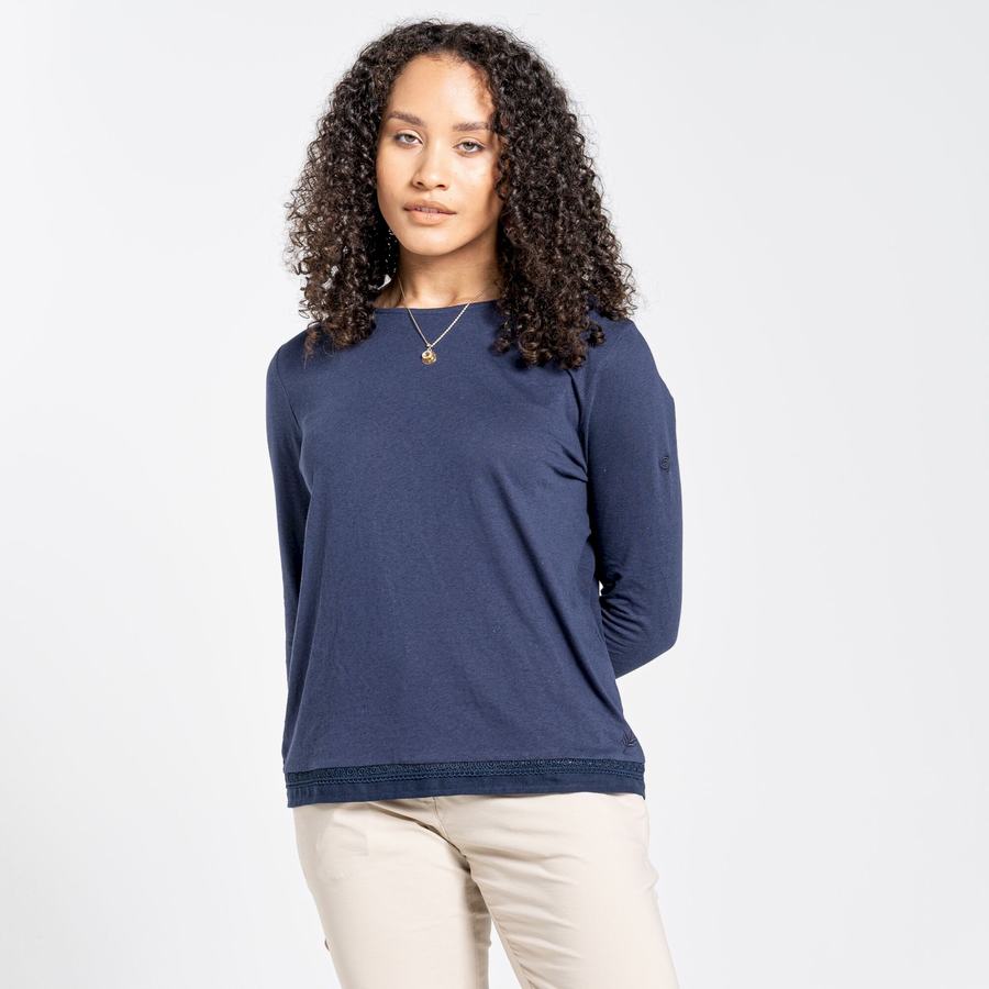 Women's Craghoppers Nosibotanical Magnolia Long Sleeved T-Shirts Blue Navy | NUJ9563TK