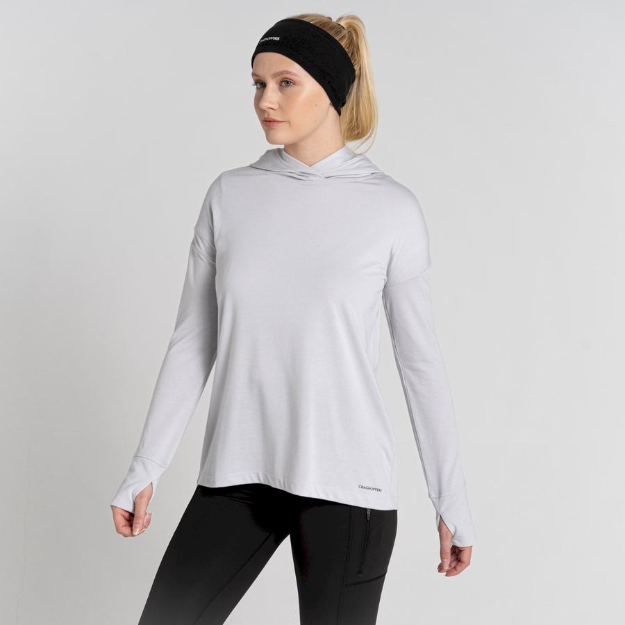 Women's Craghoppers Serrow Hooded Long Sleeved T-Shirts Silver | KZQ9091GJ