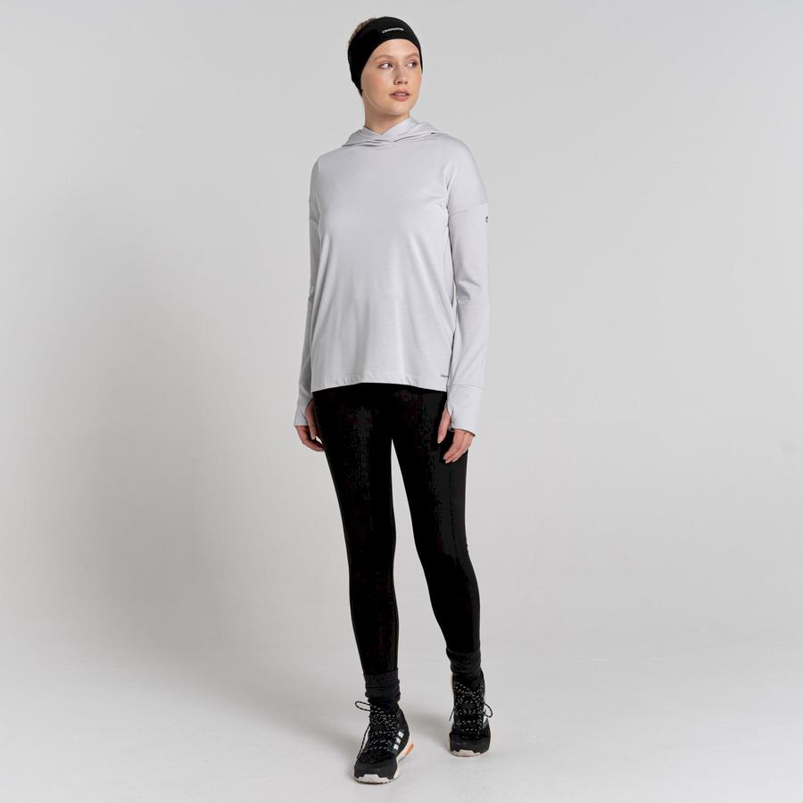 Women's Craghoppers Serrow Hooded Long Sleeved T-Shirts Silver | KZQ9091GJ