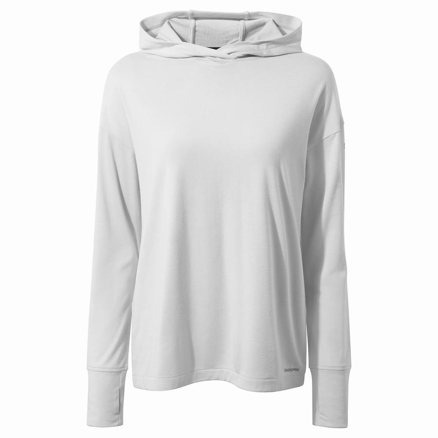 Women's Craghoppers Serrow Hooded Long Sleeved T-Shirts Silver | KZQ9091GJ