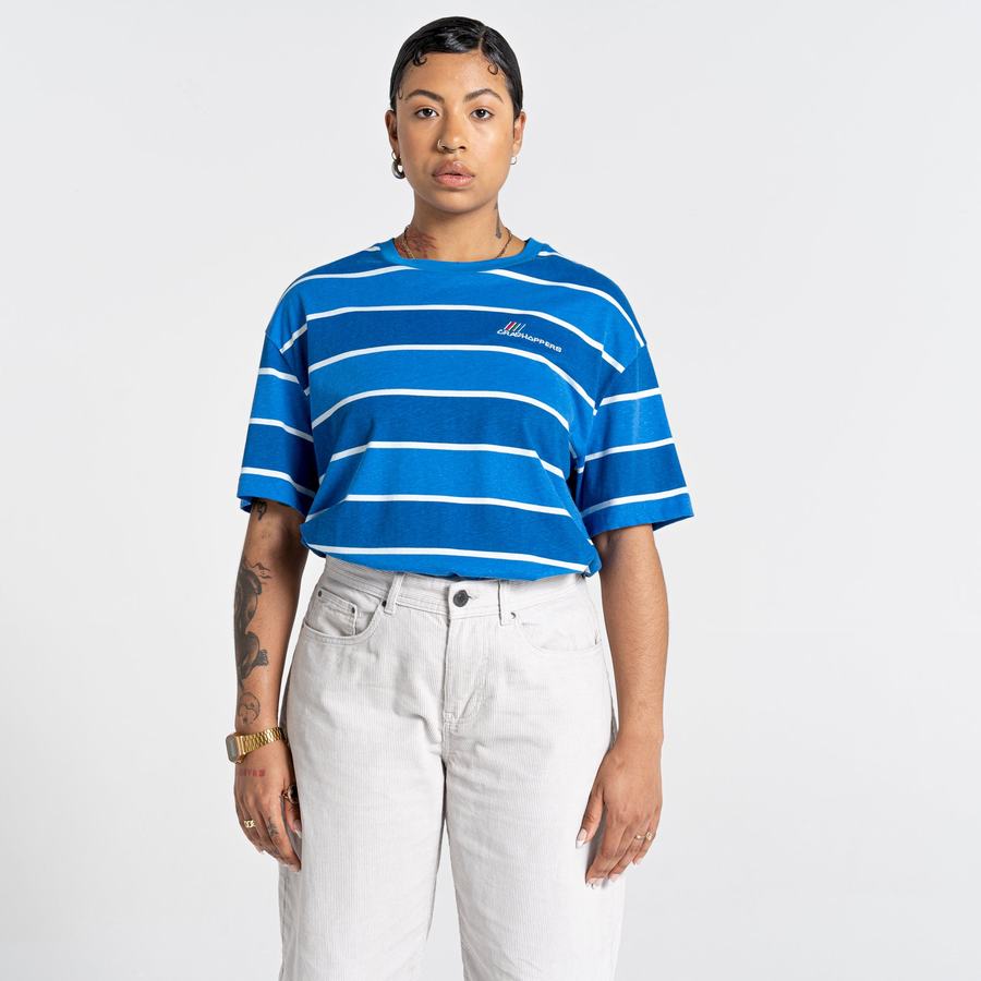 Women's Craghoppers Ventura Short Sleeved T-Shirts Blue Stripes | AIP1868TZ